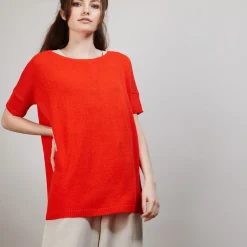 Montagut T-Shirts Et Débardeurs-T-shirt col rond en viscose crepe - Bibiche 15-Orange
