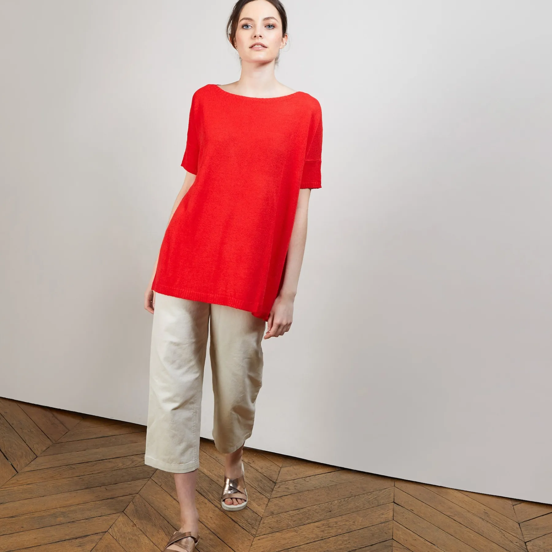 Montagut T-Shirts Et Débardeurs-T-shirt col rond en viscose crepe - Bibiche 52-Rouge