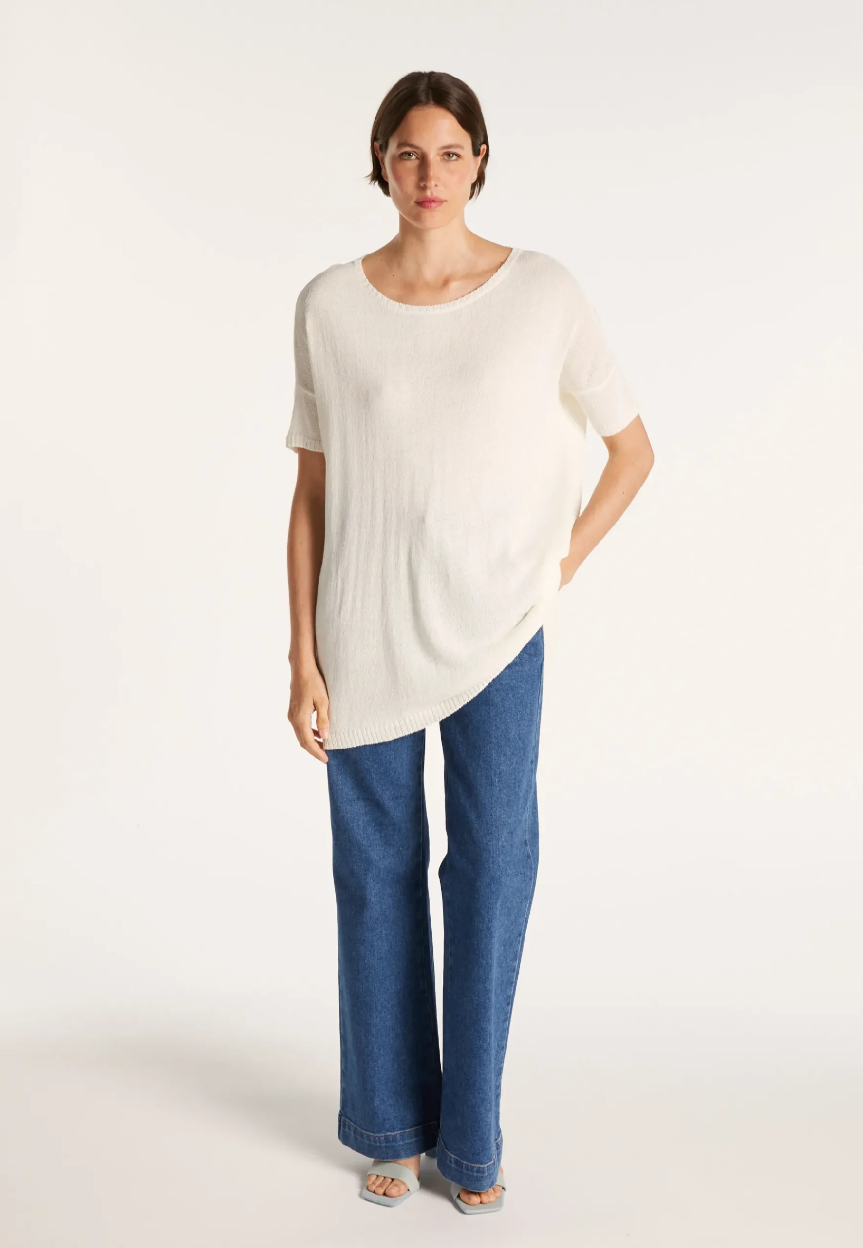 Montagut T-Shirts Et Débardeurs-T-shirt col rond en viscose crepe - Bibiche 82-Ecru
