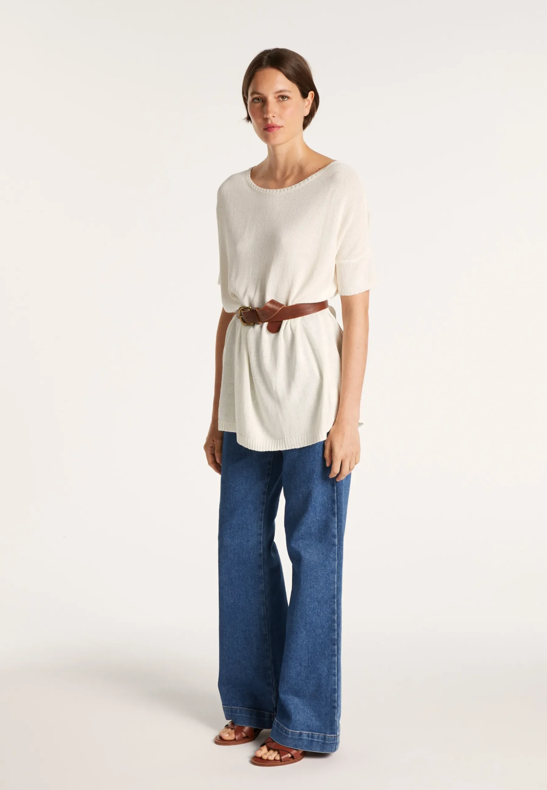Montagut T-Shirts Et Débardeurs-T-shirt col rond en viscose crepe - Bibiche 82-Ecru