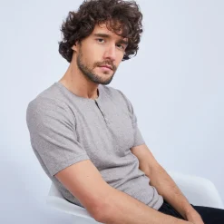 Montagut Polos Et T-Shirts-T-shirt col tunisien en coton cachemire - Haruni 14-Beige foncé