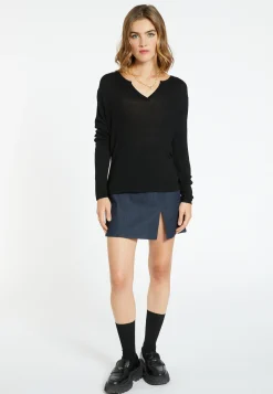 Montagut Les Incontournables-T-shirt col tunisien en fibre de bambou cachemire - Aesha 01-Noir