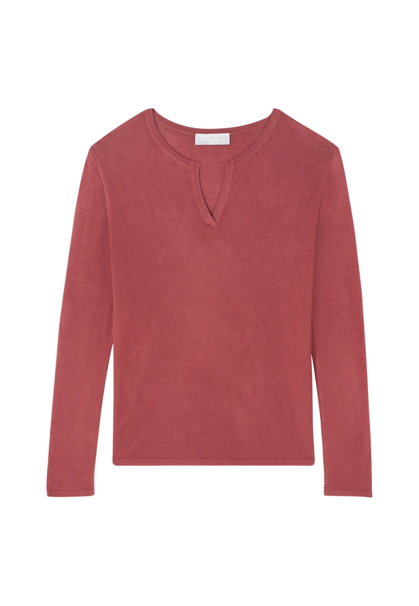 Montagut Les Incontournables-T-shirt col tunisien en fibre de bambou cachemire - Aesha 51-Bordeaux