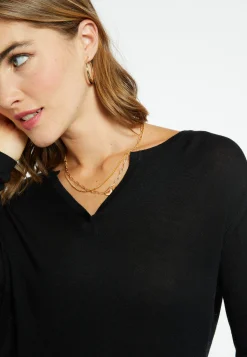 Montagut Les Incontournables-T-shirt col tunisien en fibre de bambou cachemire - Aesha 01-Noir