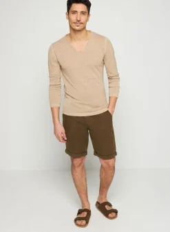 Montagut Polos Et T-Shirts-T-shirt col tunisien en lin flammé - Blayne 12-Beige clair