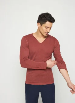 Montagut Polos Et T-Shirts-T-shirt col tunisien en lin flammé - Blayne 51-Bordeaux