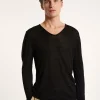 Montagut Polos Et T-Shirts-T-shirt col tunisien en lin flammé - Blayne 01-Noir