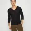 Montagut Polos Et T-Shirts-T-shirt col tunisien en lin flammé - Blayne 01-Noir