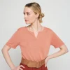 Montagut T-Shirts Et Débardeurs-T-shirt col tunisien en lin flammé - Bohême 24-Rose clair