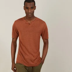 Montagut Polos Et T-Shirts-T-shirt col tunisien en lin flammé - Barakae 46-Marron clair