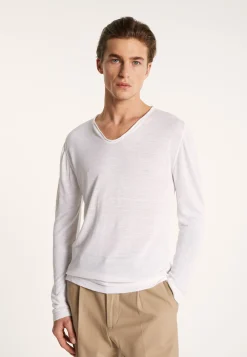 Montagut Polos Et T-Shirts-T-shirt col tunisien en lin flammé - Blayne 02-Blanc