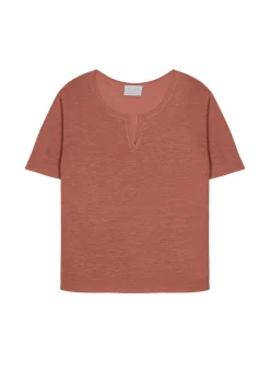 Montagut T-Shirts Et Débardeurs-T-shirt col tunisien en lin flammé - Bohême 24-Rose clair