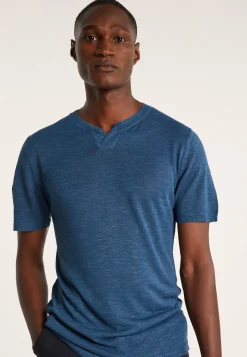 Montagut Polos Et T-Shirts-T-shirt col tunisien en lin flammé - Barakae 06-Bleu moyen