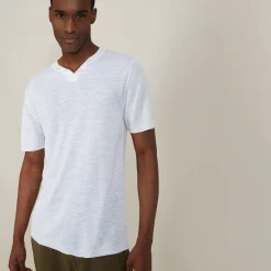 Montagut Polos Et T-Shirts-T-shirt col tunisien en lin flammé - Barakae 02-Blanc