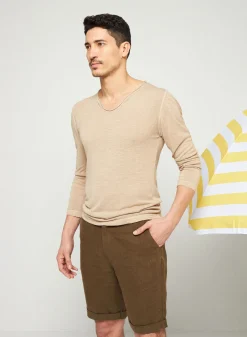 Montagut Polos Et T-Shirts-T-shirt col tunisien en lin flammé - Blayne 12-Beige clair