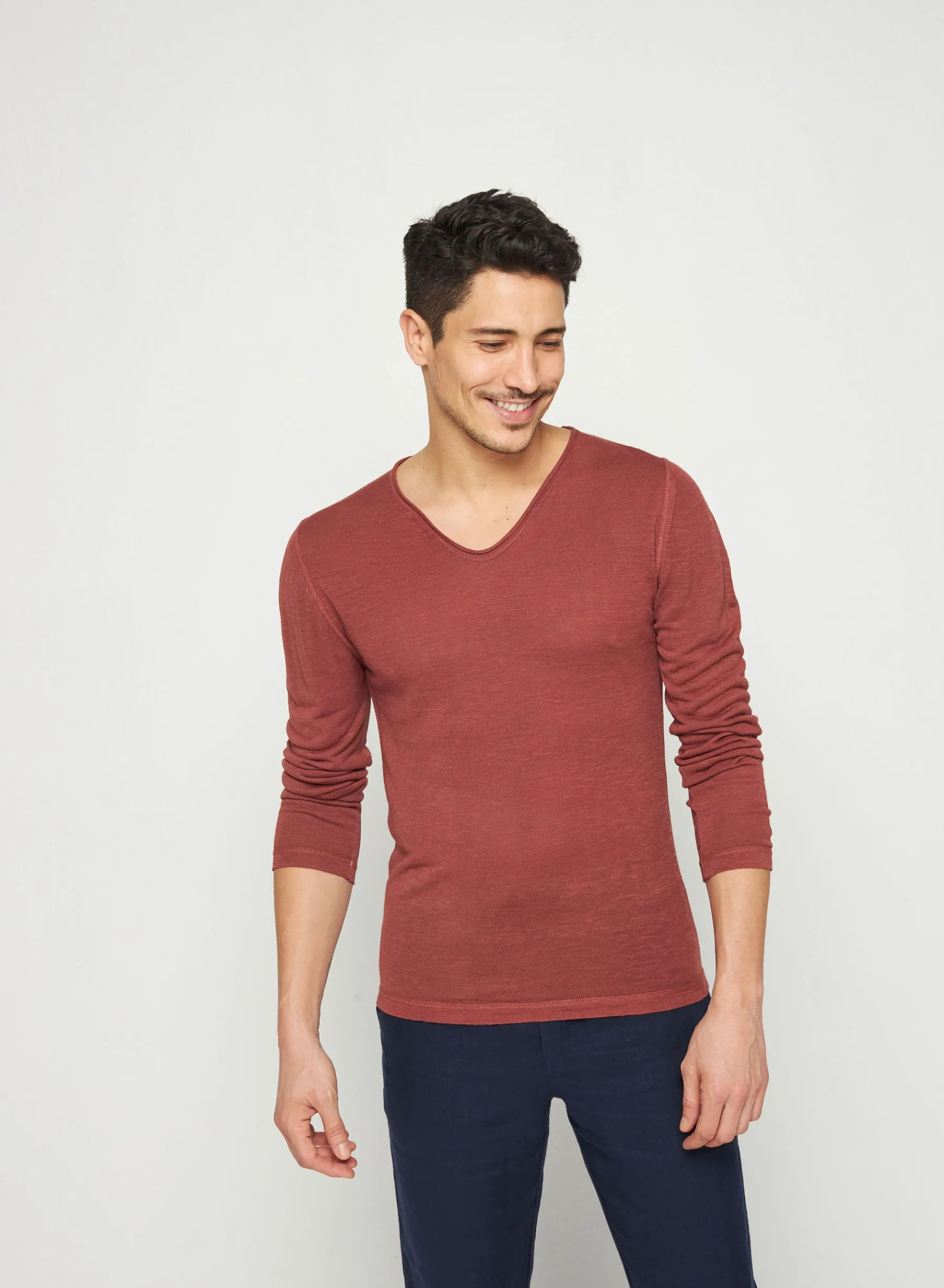 Montagut Polos Et T-Shirts-T-shirt col tunisien en lin flammé - Blayne 51-Bordeaux