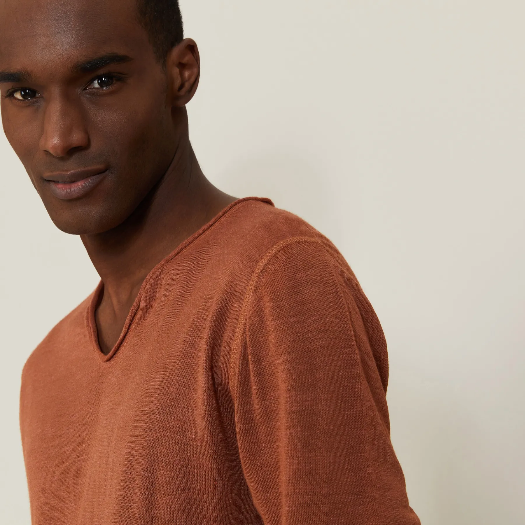 Montagut Polos Et T-Shirts-T-shirt col tunisien en lin flammé - Blayne 46-Marron clair