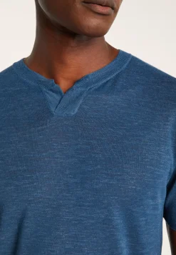 Montagut Polos Et T-Shirts-T-shirt col tunisien en lin flammé - Barakae 06-Bleu moyen