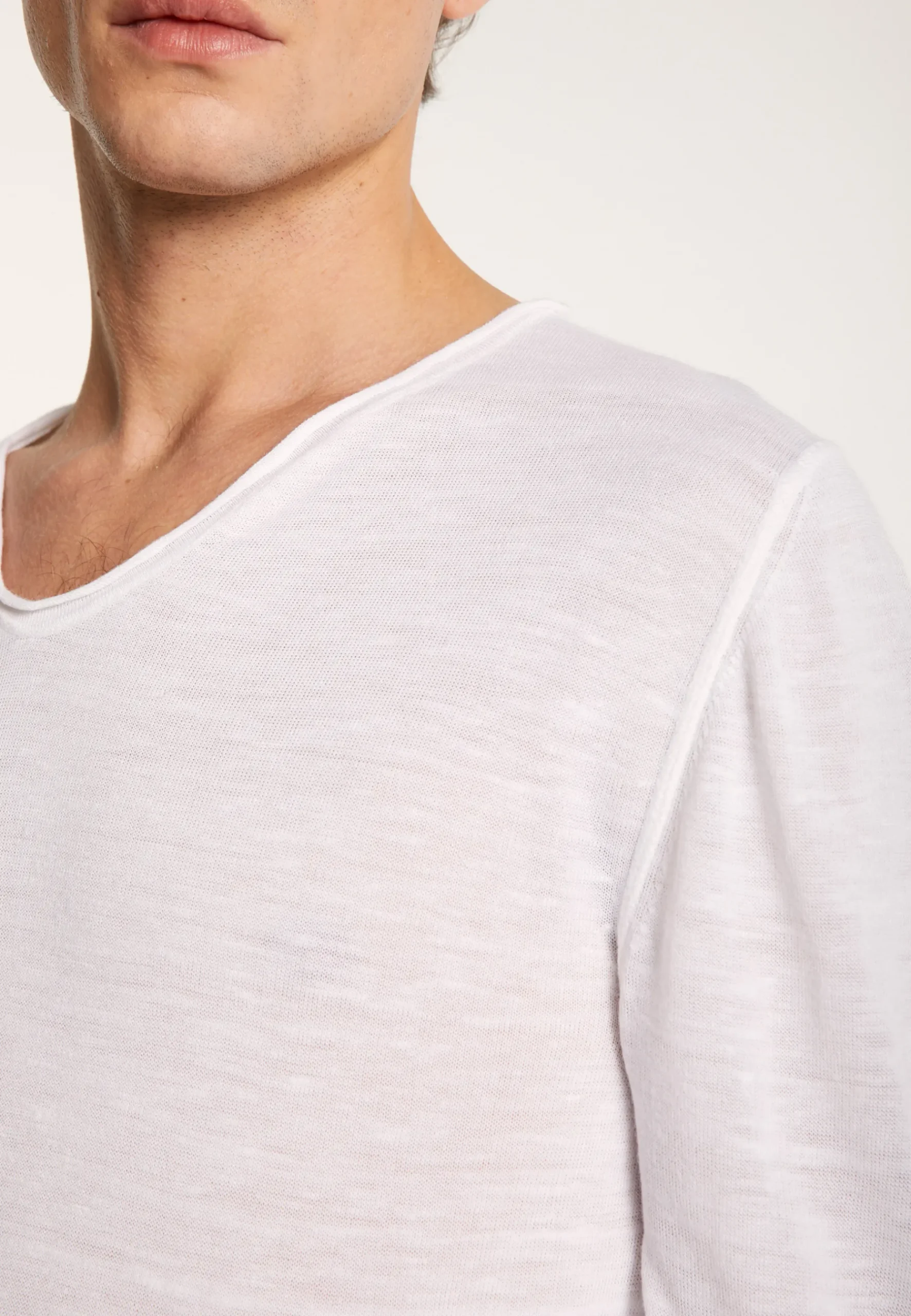Montagut Polos Et T-Shirts-T-shirt col tunisien en lin flammé - Blayne 02-Blanc