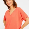 Montagut T-Shirts Et Débardeurs-T-shirt col V en coton brossé - Maden 25-Rose moyen