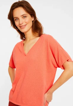Montagut T-Shirts Et Débardeurs-T-shirt col V en coton brossé - Maden 25-Rose moyen