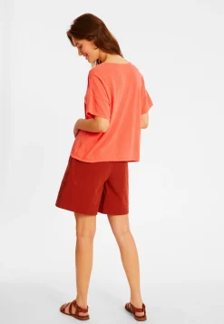 Montagut T-Shirts Et Débardeurs-T-shirt col V en coton brossé - Maden 25-Rose moyen