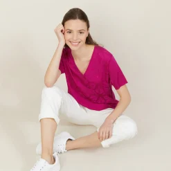 Montagut T-Shirts Et Débardeurs-T-shirt col V à motifs en Fil Lumière - Ammy 79-Rose vif