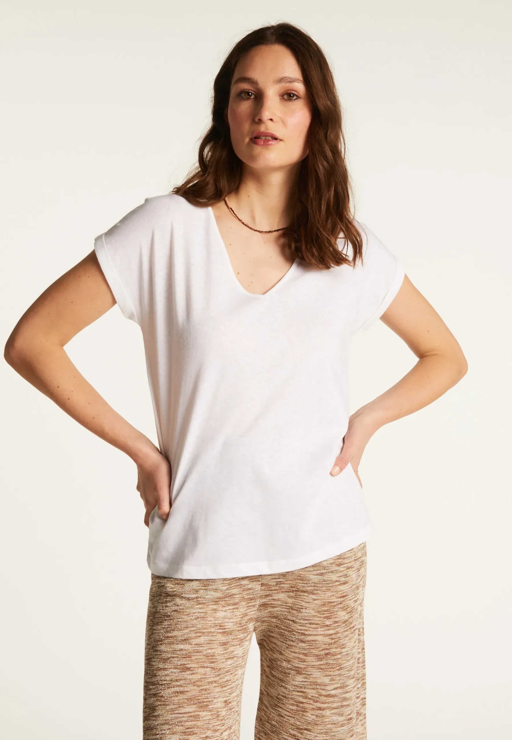 Montagut T-Shirts Et Débardeurs-T-shirt col V en coton - Dasha 82-Ecru