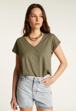 Montagut T-Shirts Et Débardeurs-T-shirt col V en coton - Dasha 83-Kaki