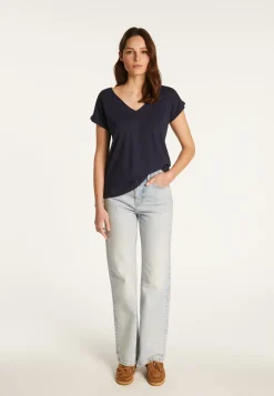 Montagut T-Shirts Et Débardeurs-T-shirt col V en coton - Dasha 05-Bleu marine