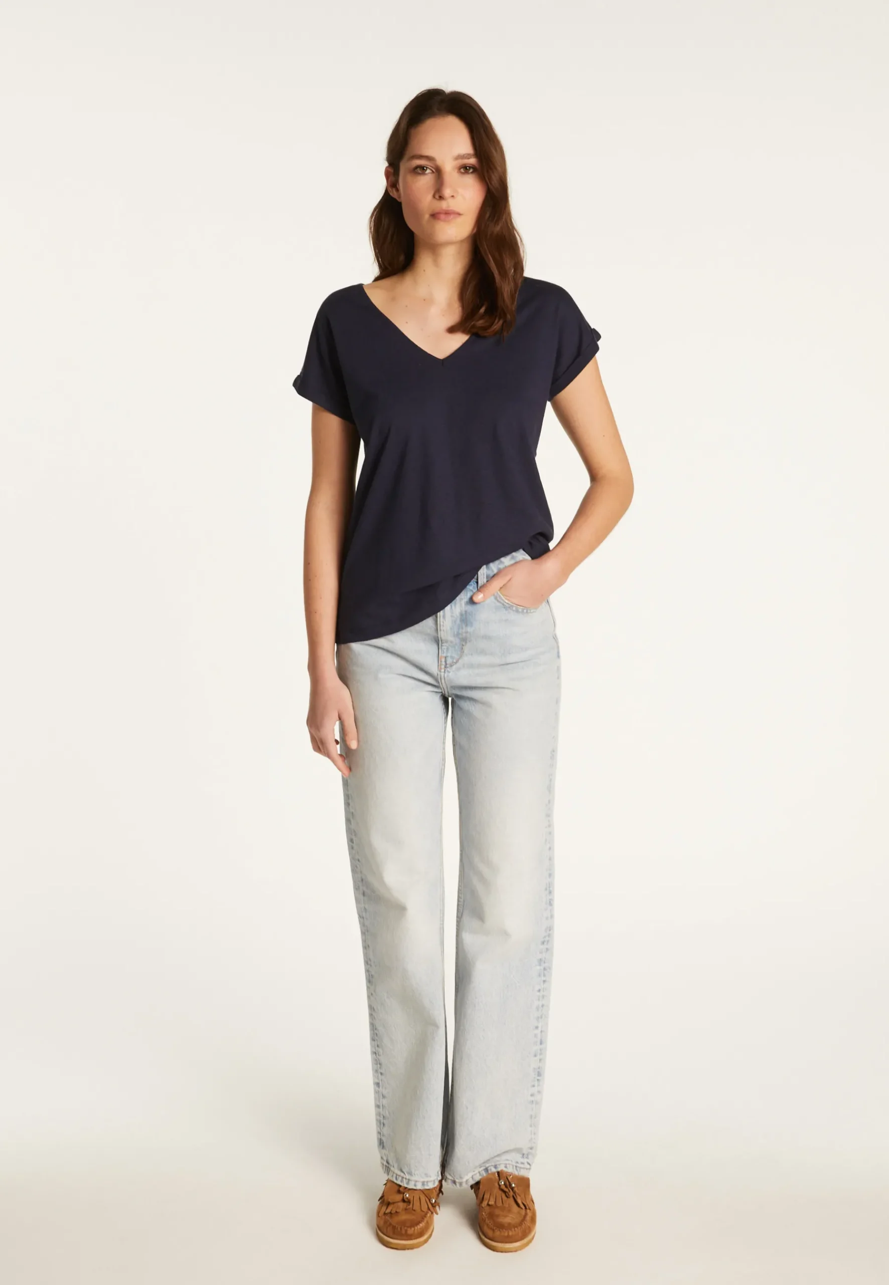 Montagut T-Shirts Et Débardeurs-T-shirt col V en coton - Dasha 05-Bleu marine