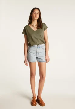 Montagut T-Shirts Et Débardeurs-T-shirt col V en coton - Dasha 83-Kaki