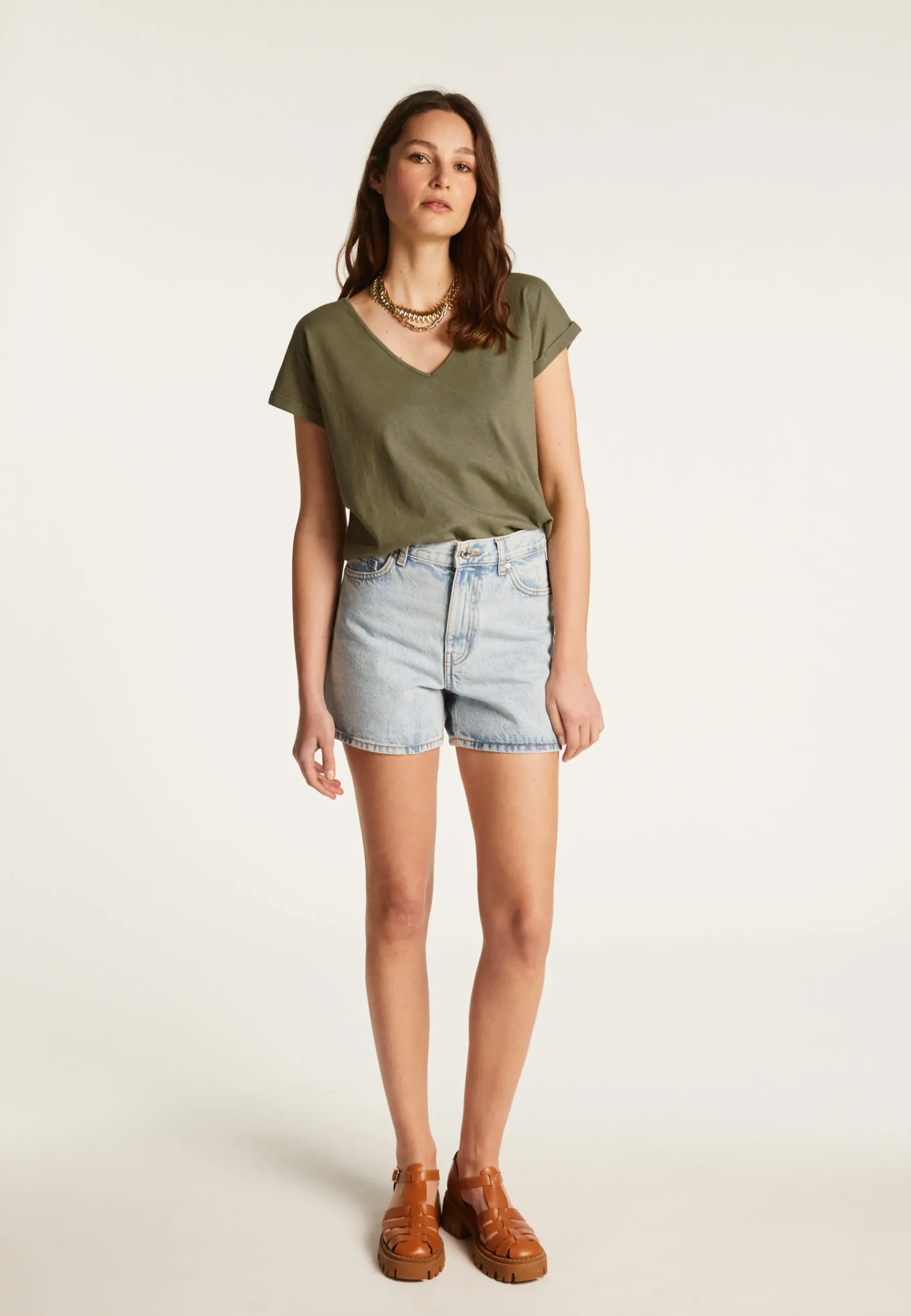 Montagut T-Shirts Et Débardeurs-T-shirt col V en coton - Dasha 83-Kaki