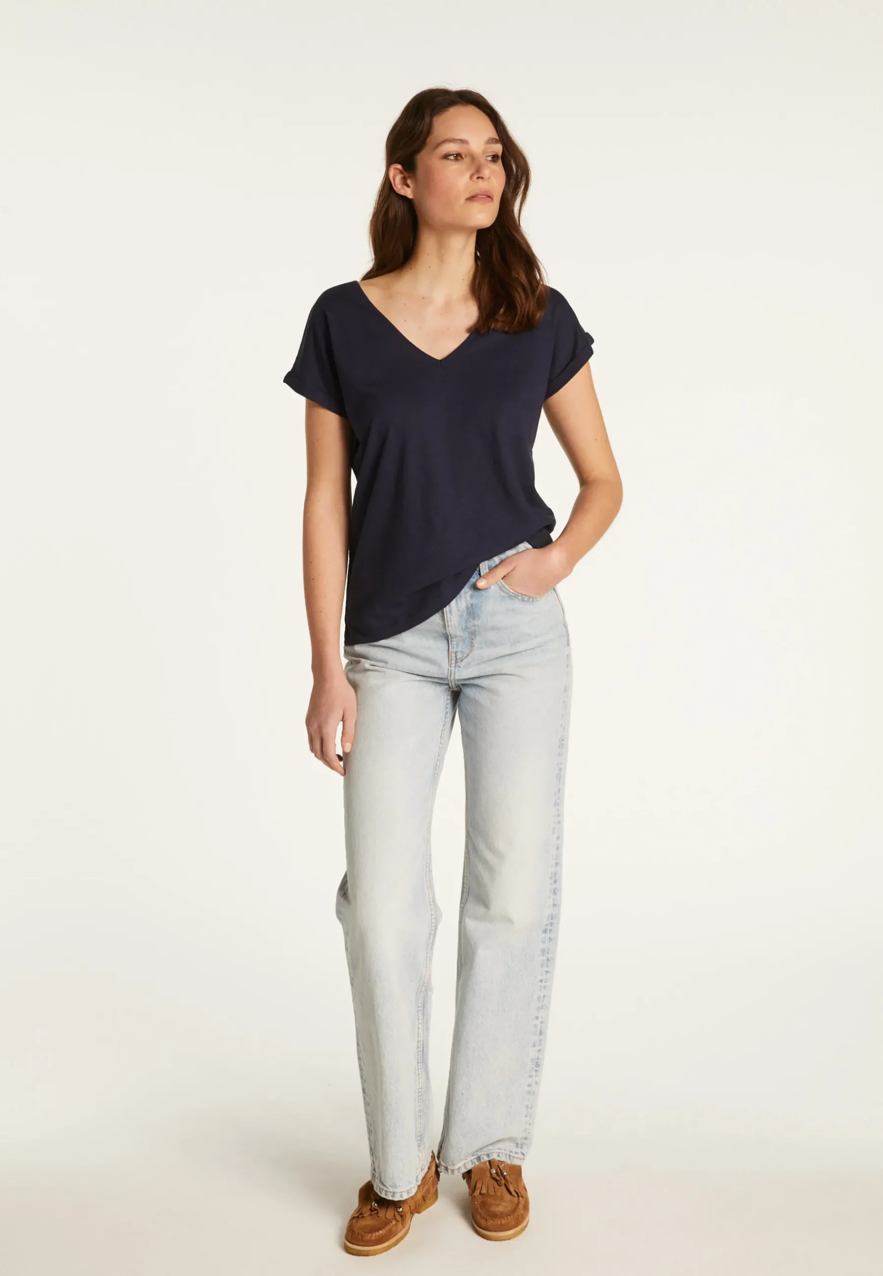 Montagut T-Shirts Et Débardeurs-T-shirt col V en coton - Dasha 05-Bleu marine