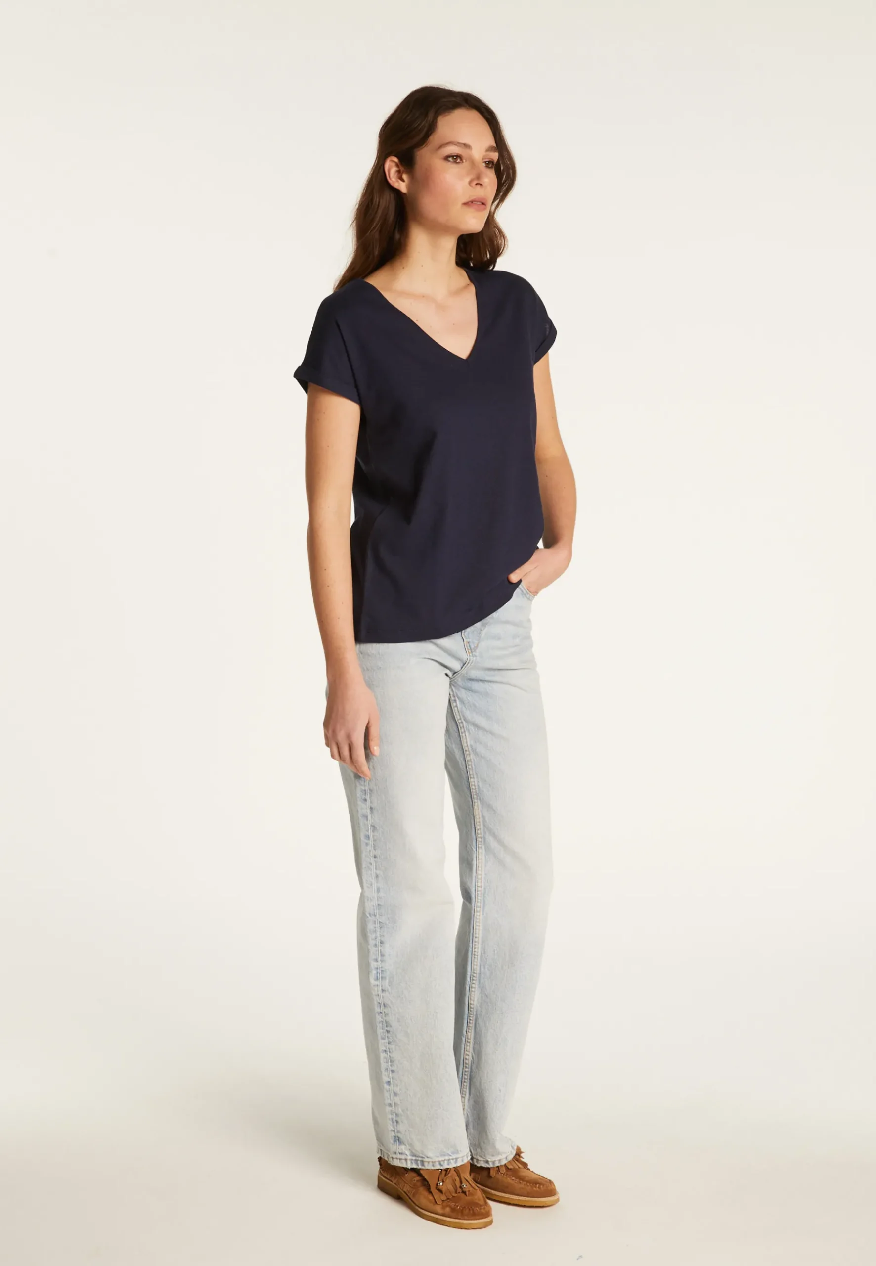 Montagut T-Shirts Et Débardeurs-T-shirt col V en coton - Dasha 05-Bleu marine