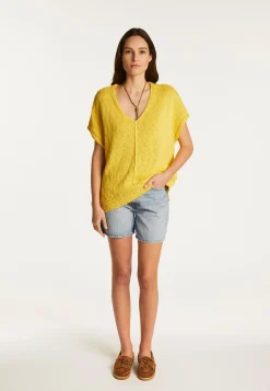 Montagut T-Shirts Et Débardeurs-T-shirt col V en coton et lin - Flavie 08-Jaune