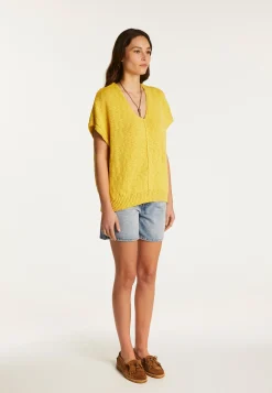 Montagut T-Shirts Et Débardeurs-T-shirt col V en coton et lin - Flavie 08-Jaune