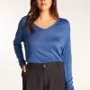 Montagut Les Incontournables-T-shirt col V en fibre de bambou cachemire - Aeline 48-Bleu roi