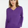 Montagut Les Incontournables-T-shirt col V en fibre de bambou cachemire - Aeline 17-Violet