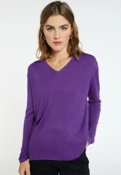 Montagut Les Incontournables-T-shirt col V en fibre de bambou cachemire - Aeline 17-Violet