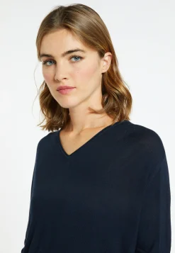 Montagut Les Incontournables-T-shirt col V en fibre de bambou cachemire - Aeline 05-Bleu marine