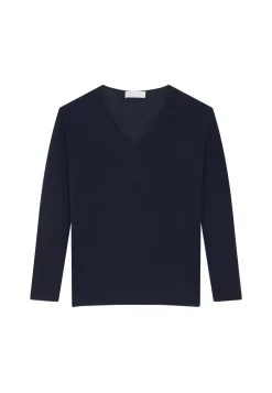 Montagut Les Incontournables-T-shirt col V en fibre de bambou cachemire - Aeline 05-Bleu marine