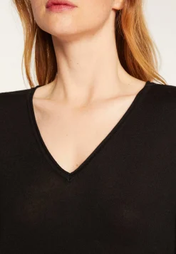Montagut Les Incontournables-T-shirt col V en fibre de bambou cachemire - Aeline 01-Noir
