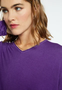 Montagut Les Incontournables-T-shirt col V en fibre de bambou cachemire - Aeline 17-Violet