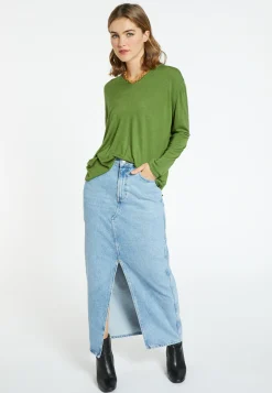 Montagut Les Incontournables-T-shirt col V en fibre de bambou cachemire - Aeline 83-Kaki