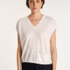 Montagut T-Shirts Et Débardeurs-T-shirt col V en lin cachemire - Meg 02-Blanc