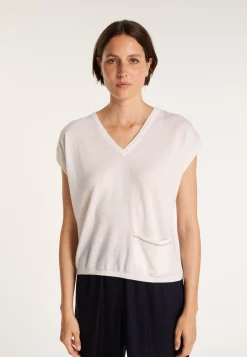Montagut T-Shirts Et Débardeurs-T-shirt col V en lin cachemire - Meg 02-Blanc
