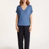 Montagut T-Shirts Et Débardeurs-T-shirt col V en lin flammé - Larra 03-Bleu foncé