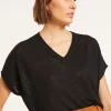 Montagut T-Shirts Et Débardeurs-T-shirt col V en lin flammé - Marra 01-Noir
