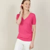 Montagut T-Shirts Et Débardeurs-T-shirt col V en lin flammé - Bountie 91-Fuchsia
